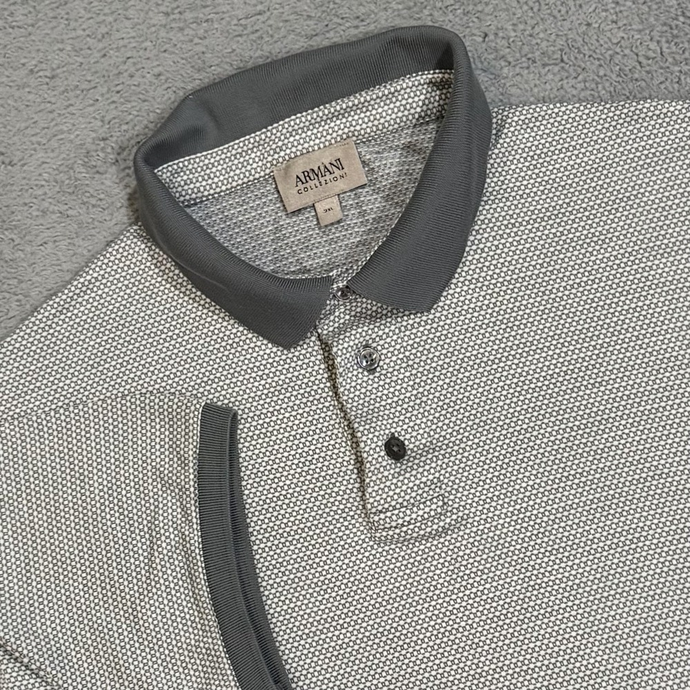 VTG Armani Collezioni 3XL SHORT Relaxed Micro Geometric/Birdseye Knit Polo Shirt